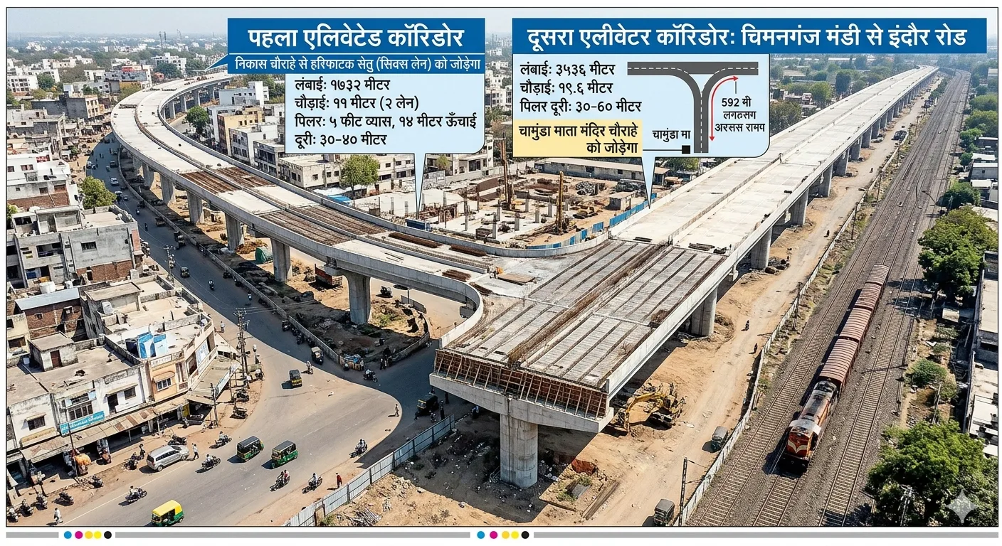 एलिवेटेड कॉरिडोर बनने के बाद : चिमनगंज मंडी और निकास से इंदौर रोड सिक्स लेन की दूरी 5 मिनट में तय होगी